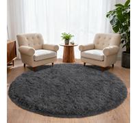 BSGIFT Grand Tapis Rond 200 cm, Tapis Poil Long Moelleux pour Chambre & Salon, Doux et Confortable | Idéal pour Grand Séjour, Coin Repos, Enfants, Décoration Moderne Antidérapante - Anthracite