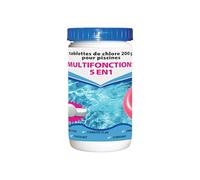 BSI - Chlore Multifonctions - 5 en 1 - Action Longue Durée - Dissolution Lente - Désinfectant, Anti-Algues, Floculant, Clarifiant et Stabilisateur pH - Idéal pour Piscine Et Spa - Galets 200g - 1Kg