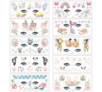 BSITSSS 10 Feuilles Tatouage Temporaire, Tatouage Paillette Animal, Licorne Sirène Paillette Visage Faux Tatouages Ephemere Tattoo Autocollant pour Enfant Garçon Fille Anniversaire