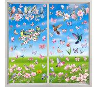 BSITSSS 9 Feuilles Autocollants Fenêtre Oiseaux Fleur, Printemps Papillon Stickers Fenetre, Fleurs Stickers Vitre Electrostatique Anti-Collision pour Porte Cuisine Jardin Décor Vitres Pâques Printemps