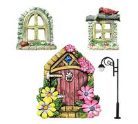 BSITSSS Miniature Porte Elfe Fenêtre et Réverbère Set, Porte Elfe Conte de Fées, Porte de Fee, Miniature de Jardin de Fée Porte, Portes de Fée Accessoires pour Décoration Extérieure de Jardin