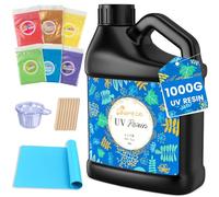 Bsrezn 1000g Kit Résine UV Transparent, Resine UV pour Bijoux | Faible Viscosité & Durcissement Resine Epoxy Transparent avec 6 Couleurs de Poudre de Mica pour Moulage et de Revêtement