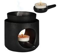 bssmmai Lampe à parfum 2 en 1 pour huiles essentielles, bougie chauffe-plat, lampe à huile parfumée en céramique noire avec bougeoir, lampe aromatique, réchaud pour huiles parfumées, réchaud pour
