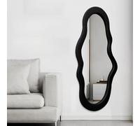 BST FURNH Miroir Nuage Noir - Miroir de Plein Pied Unique avec Cadre en Velours (112x54cm) - Grand Miroir Mural Ondulé pour Chambre, Salle de Bain et Salon - Design Organique & Doux