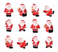 BSTCAR 12 Pièces Ornements de Noël 3cm Figurines de Père Noël Père de Noël Résine Ornements Miniatures Kit de Bricolage Décoration de Noël (Rouge)