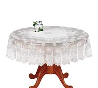 BSTCAR Nappe en Dentelle 180 cm Ronde Blanche à Motifs de Flocons de Neige Nappe pour Les fêtes de Noël et Les dîners de Fin d'année