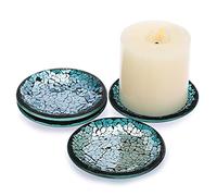 BSTKEY Lot de 4 assiettes à bougies rondes en verre mosaïque de 10 cm, 4 bougeoirs décoratifs, dessous de verre (bleu)