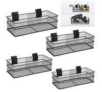 BSTKEY Slatwall - Lot de 4 paniers métalliques ventilés à suspendre pour panneaux à lattes - Accessoires pour panneaux de panneaux à lattes - Rangement et organisation (4 tailles, noir)