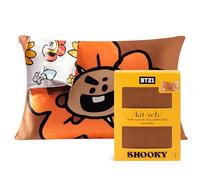 BT21 Taie d'oreiller en Satin Kitsch avec Fermeture éclair, Plus Douce Que la Soie de mûrier Taille Standard 1 pièce, Housse de Coussin rafraîchissante pour Cheveux, santé de la Peau et beauté du