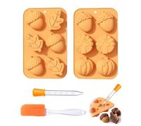 BTACGWP Lot de 2 Moules Silicone Automne, Anti-Bulles Sous-Vide + Spatule, Pipette Incluse, Supprime Air, Démoulage Parfait Chocolat & Résine, Citrouille & Feuilles, Modèle Étanche & Flexible