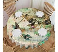 BTCOWZRV Nappe ronde vintage avec libellules - 152,4 cm - Imperméable - Infroissable - Pour dîner, cuisine, fête, vacances