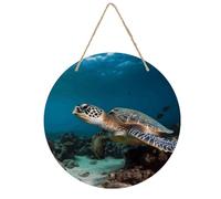 BTCOWZRV Tortue de mer ronde en bois - Décoration murale rustique vintage faite à la main pour intérieur, chambre à coucher, salon, ferme, salle de bain