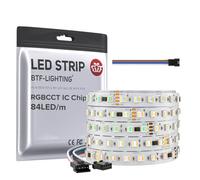 BTF-LIGHTING Bande LED WS2805 IC RGBCCT adressable double signal 5M 24V | Ruban LED 5M 84LED/m Flexible 5050SMD RGB+CCT 3000K-6000K 12mm IP30 pour chambre, cuisine, rétroéclairage TV. Bande seule.