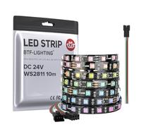 BTF-LIGHTING Bande LED WS2811 IC=RGB IC adressable Dream Color 10M 60LEDs/m 600LEDs 100pixels Non-étanche Ruban LED PCB noir Flexible DC24V Effet de poursuite pour la décoration de la maison