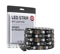 BTF-LIGHTING Bande LED WS2811 IC=RGB IC adressable Dream Color 5M 30LED/m 10Pixels/m 150LEDs 50pixels Etanche IP65 Ruban LED PCB noir Flexible DC12V Effet de poursuite pour la décoration de la maison