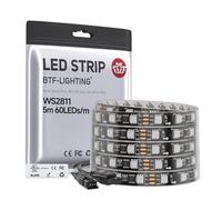 BTF-LIGHTING Bande LED WS2811 IC=RGB IC adressable Dream Color 5M 60LED/m 20Pixels/m 300LEDs 100pixels Etanche IP67 Ruban LED PCB noir Flexible DC12V Effet de poursuite pour la décoration de la maison