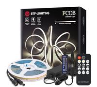 BTF-LIGHTING FCOB COB 24V Kit Lumière LED Flexible Haute Densité 8mm Largeur 4000K 5m RF14 Clés Contrôleur dimmable FOB CRI90+ Bande LED pour Maison Intérieur Blanc Naturel avec Adaptateur AC