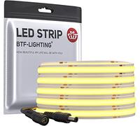 BTF-LIGHTING FCOB COB Bande LED flexible haute densité uniforme 8W/m 5m 336LED/m DC 24V Blanc chaud 3000K CRI 90 + 8 mm de largeur à intensité variable pour intérieur (sans adaptateur ni contrôleur)