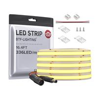 BTF-LIGHTING FCOB COB Bande LED flexible haute densité uniforme 8W/m 5m 336LED/m DC 24V Blanc froid 6000K CRI 90 + 8 mm de largeur à intensité variable pour intérieur (sans adaptateur ni contrôleur)
