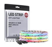 BTF-LIGHTING FCOB COB WS2811 IC RGB Bande LED Adressable DC24V 3m 864LEDs/M 26W/M 12mm Blanc PCB Parcours Lumineux Flexible Haute Densité LED IP66 étanche pour l'intérieur(Bande uniquement)