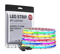 BTF-LIGHTING FCOB COB WS2811 IC RGB Bande LED Adressable DC24V 5M 864LEDs/M 26W/M 12mm Blanc PCB Parcours Lumineux Flexible Haute Densité LED IP30 NON étanche pour l'intérieur(Bande uniquement)
