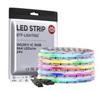 BTF-LIGHTING FCOB COB WS2811 IC RGB Bande LED Adressable DC24V 5M 864LEDs/M 26W/M 12mm Blanc PCB Parcours Lumineux Flexible Haute Densité LED IP66 étanche pour l'intérieur(Bande uniquement)