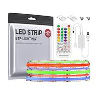 BTF-LIGHTING Kit de bande LED RGB 5 V FCOB COB 1m 576 LEDs/m IP30 | avec contrôleur LED RGB SP613E-USB, 2 clips de fixation et vis pour la décoration d'intérieur à faire soi-même