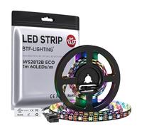 BTF-LIGHTING Ruban LED WS2812B RVB 5050 1M 60LED/m 5V Fils en alliage ECO | Bande LED 1M 60 Pixels PCB Noir adressable individuellement 10mm IP30 pour Cuisine Chambre TV projet DIY (Bande uniquement)