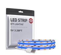 BTF-LIGHTING USB FCOB COB Bleu Bande LED 1M 320LEDs Haute Densité 5V Flexible Ruban LED Ultra Bright CRI90+ pour Rétroéclairage TV Salon, Cuisine, Bureau Gamer, Décoration DIY(Sans Variateur)