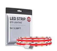 BTF-LIGHTING USB FCOB COB Rouge Bande LED 1M 320LEDs Haute Densité 5V Flexible Ruban LED Ultra Bright CRI90+ pour Rétroéclairage TV Salon, Cuisine, Bureau Gamer, Décoration DIY(Sans Variateur)