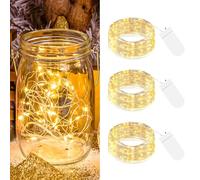 btfarm 3 pièces de guirlande lumineuse LED avec batterie Petite, 2M 20 LED Fil argenté Mini fil étanche pour Noël, mariage, fête, décoration intérieure, blanc chaud
