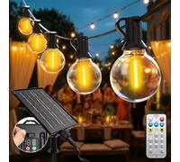 btfarm Guirlande Solaire Exterieur Avec Telecommande, 27+3M LED Guirlande Lumineuse Exterieure Solaire IP44 Étanche, 8 Modes Guirlande Guinguette Solaire pour Jardin Terrasse Cour Fête, Blanc Chaud