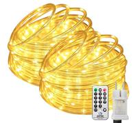 btfarm Lot de 2 10M 100 LED Guirlande Exterieur Jardin Avec Télécommande, IP65 Étanche Guirlande Lumineuse Exterieure Dimmable, 8 Modes Ruban Guirlande pour Balcon Terrasse Arbre Noël Courf