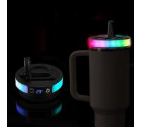 BTFO Couvercle à Paille LED Coloré pour Gobelet Stanley Quencher H2.0/ProTour 1200ml, Couvercle avec 12 Modes d'Éclairage et Affichage de la Température pour Accessoires Stanley Cup
