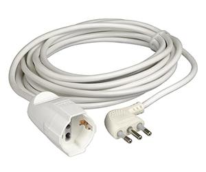 BTicino 2528/40 Rallonge électrique Domestique, câble H05VV-F 3 x 1,0 mm², 5 m de Long, avec fiche Grande 16A et Prise bivalente Schuko Standard Allemand, 3500 W, 250 V, Blanc