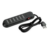 BTicino 3630GBF Multiprise à 6 sorties avec interrupteur lumineux, 2200 W, 250 V, Noir