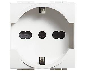 BTicino ASTN4140A16 Kit de 10 pièces, prise double face, norme allemande et italienne 2P+T 10/16, alvéoles protégées, série Living Light, 2 modules, couleur blanche