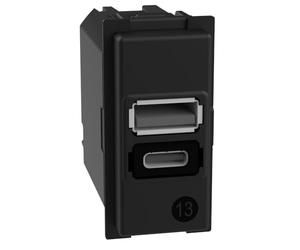Bticino K4191AC Chargeur USB avec Deux entrées de Type A et C à Installer dans la Plaque Living Now, pour Charger Un Appareil électronique jusqu'à 15 W ou Deux appareils simultanément, 1 Module