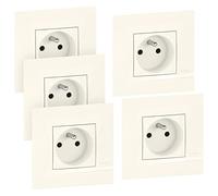 BTicino - Lot de 5 prises de courant Altège 16A 230V avec connexion à bornes automatiques - livrées complètes avec plaques de finition blanc Neige et griffes de fixation pour rénovation