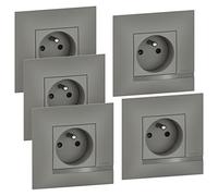 BTicino - Lot de 5 prises de courant Altège 16A 230V avec connexion à bornes automatiques - livrées complètes avec plaques de finition gris Nuage et griffes de fixation pour rénovation