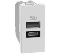 BTICINO MatixGO Prise de courant avec port USB 1 module Blanc JW4191AC Chargeur USB avec un port type A et un type C, 15 W