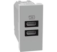 BTICINO MatixGO Prise de courant avec port USB 1 module Gris JG4191CC Chargeur USB avec deux ports de type C, 15 W