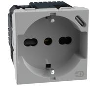 BTICINO MatixGO Prise Schuko Italienne P40 + Chargeur USB Type C, Quick Charge, Prise électrique avec alvéoles protégées, compatible avec prises italiennes/Schuko, 2 modules, gris, JG4140A16USB