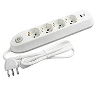 Bticino Multiprise électrique Poker – 6 prises (4 CA + 2 USB), interrupteur, câble 1,5 m – Blanc