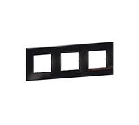 BTicino - Plaque Altège Collection Déco 3 postes finition Onyx - noir brillant avec liseré bois foncé