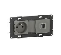 BTicino - Prise de courant 16A + chargeur double USB 2,4A précâblées Altège avec connexion à bornes automatiques - finition Nuage