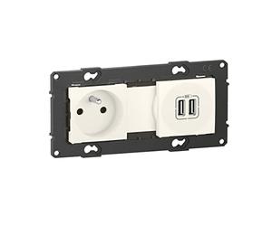 BTicino - Prise de courant 16A + chargeur double USB 2,4A précâblées Altège avec connexion à bornes automatiques - finition Neige