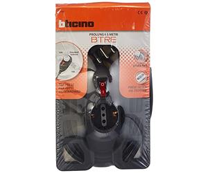 Bticino Rallonge électrique domestique 3635 Go avec prise 16 A, 2 prises 10/16 A et 1 prise P30 et interrupteur lumineux, longueur 5 m, gris