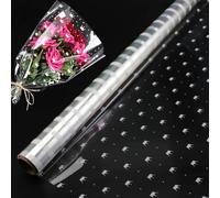 BTIYMU Papier Transparent Emballage 43CM x 10M, Papier Cadeau Rouleau Cellophane Emballage Cadeau avec Couronne Motif Imprimé Anniversaire Noel Personnalisé Fleuriste Fleur Professionnel