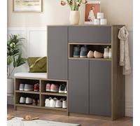BTM Banque à Chaussures & Meuble de Rangement - Multifonctionnel avec Siège Matelassé, Solution Polyvalente avec Étagères Réglables pour Couloir, Gris - L140/P35/H110cm